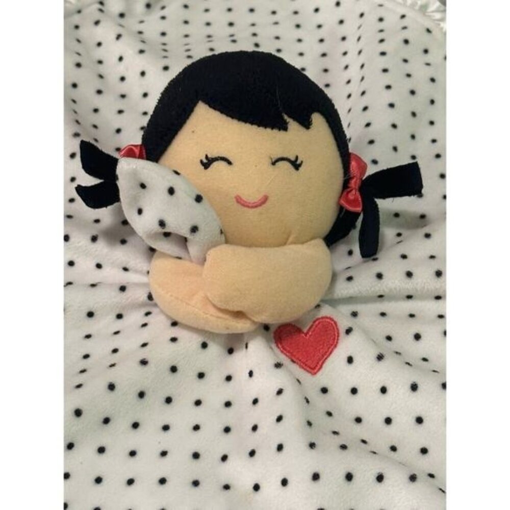 Carters Baby Lovey Security Blanket Doll With Polka Dots & Satin Trim Rattle